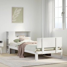 vidaXL Pat cu bibliotecă fără saltea, alb, 100x200 cm, lemn masiv pin 3322649