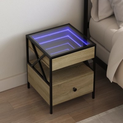 vidaXL Noptieră cu LED infinity, stejar sonoma, 40x40x51 cm foto