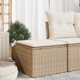 vidaXL Taburet Gradina Poliratan Bej 55x55 cm cu Perna Lavabila - Scaun Exterior Confortabil Ratan PE