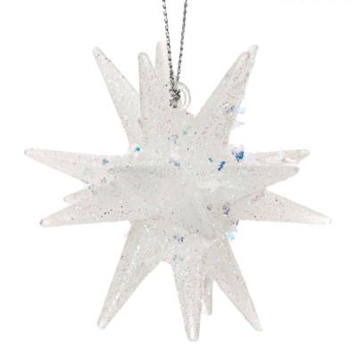 Ornament Brad Crăciun 3D, Fulg Glitter Irizat, 9cm, Plastic, Alb foto