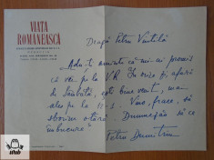 Scrisoare/ bilet scrisa si semnata de Petru Dumitriu foto