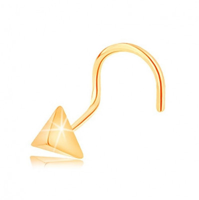 Piercing pentru nas din aur galben de 14K - piramidă mică lucioasă, curbat foto