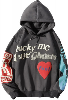 EY Unisex Lucky Me I See Ghosts Pulover Rapper M&amp;acirc;necă Lungă Hip Pop Hooded H foto
