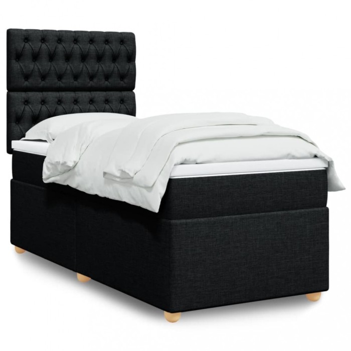 vidaXL Pat box spring cu saltea, negru, 90x200 cm, textil 3291172