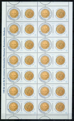 Romania 2007, LP 1782 b, Sistemul Monetar Romanesc, coala 14, MNH! LP 68,60 lei foto