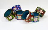 Sase inele pentru servet, decorate in tehnica Cloisonne, China, Secol XX
