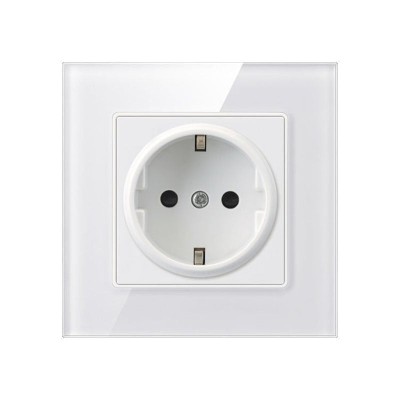 Priza Techstar&amp;reg; Crystal TS1, Sticla Securizata, Simpla, Culoare Alb Frost, 16A foto