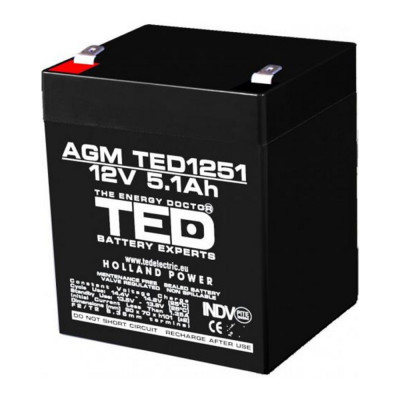 Acumulator AGM VRLA 12V 5,1A dimensiuni 90mm x 70mm x h 98mm F2 TED Battery Expert Holland TED003157 (10) SafetyGuard Surveillance foto