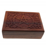 Cutie din lemn pentru depozitare cu model pentagrama- 18cm, Stonemania Bijou