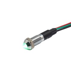Indicator martor LED bicolor de panou din alama, 8mm, 3 fire 20cm, 2 culori rosu+verde, 12-24V DC, IP65, FL1M-08SW-1-D