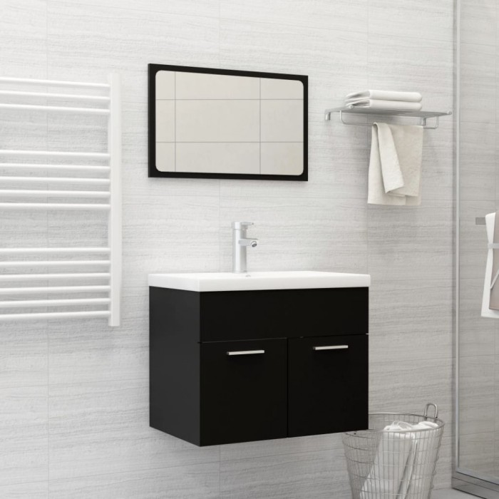 Gossi set mobilier de baie, 2 piese, negru, pal