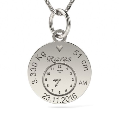 Lantisor cu pandantiv din argint model Birthday Clock foto