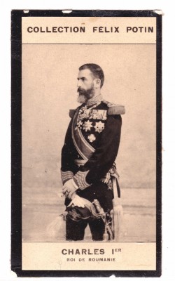 ✅Cartonas 1900 &amp;quot;Regele Carol I&amp;quot; 76x44 mm foto heliogravura , colectia Felix Potin . Pret realizat in 2023 de case de licitatii 100 Euro . foto