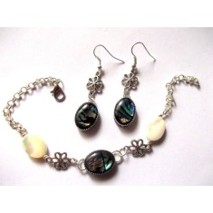 Set sidef paua si margele sticla, bratara si cercei 39346