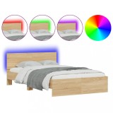 Cadru de pat cu tablie si LED, stejar sonoma, 120x200 cm
