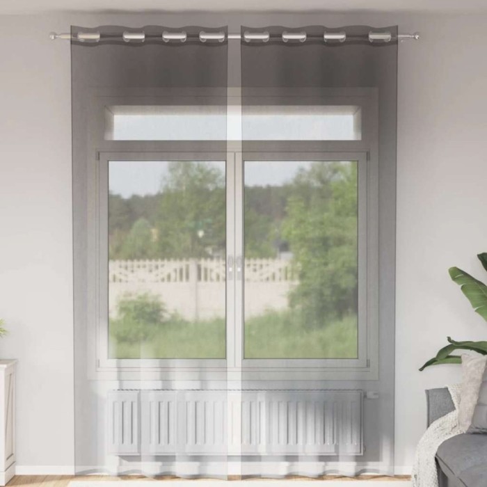 Perdele Voile cu Oelii 2 buc Gri Inchis 140x260 cm