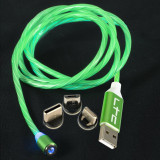 Cablu 1m 3in1 USB TYPE C iPhone Micro USB iluminat LED verde, Oem