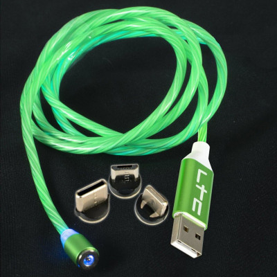Cablu 1m 3in1 USB TYPE C iPhone Micro USB iluminat LED verde foto