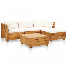 vidaXL Set mobilier gradina cu perne, 5 piese, alb crem, lemn acacia foto
