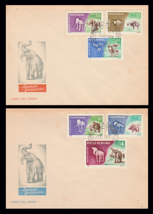 1966 Romania, 2 FDC Animale preistorice, LP 641