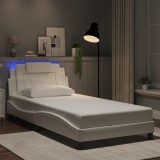 Cumpara ieftin Cadru de pat cu lumini LED, alb, 100x200 cm, piele ecologică