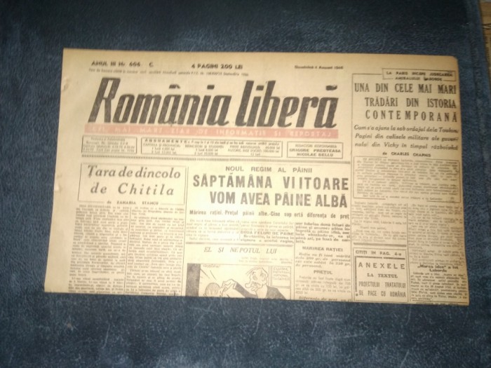 ZIAR ROMANIA LIBERA 4 AUGUST 1946