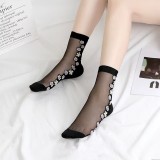 Cumpara ieftin Sosete pentru dama, SS151, model flori, Negru, marime universala (35-39)