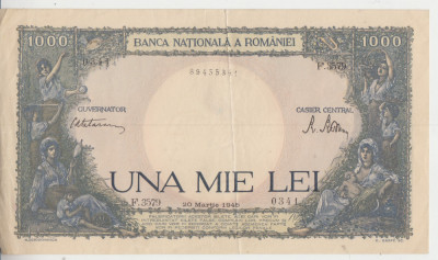 M 1 - Bancnota Romania - 1000 lei - emisiune 20 martie 1945 foto