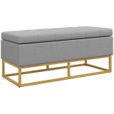 HOMCOM Bancă cu depozitare 2 &icirc;n 1, scaun capitonat și picioare din oțel 110 x 44 x 48 cm gri și aurit | Aosom Romania