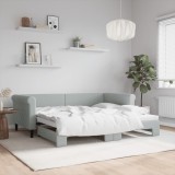 Cumpara ieftin Pat de zi cu extensie, gri deschis, 90x190 cm, catifea