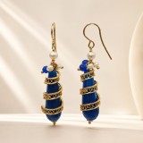 Cumpara ieftin Cercei Argint 925 Agat Albastru Safir, Perle &amp; Spirale Filigran, Placati Aur, 5.5cm, Cutie Cadou - Bijuterii Handmade Italia