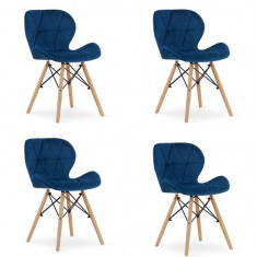 Set 4 scaune stil scandinav, Artool, Lago, catifea, lemn, bleumarin, 48x52.5x74 cm GartenVIP DiyLine