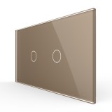 Cumpara ieftin Intrerupator touch dublu Livolo auriu, rama din sticla, standard italian 4M