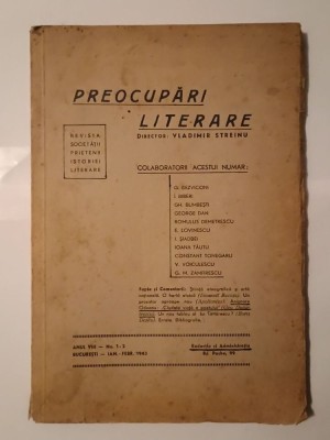 Vladimir Streinu - Preocupări literare, Anul VIII, Nr. 1-2 (1943) foto