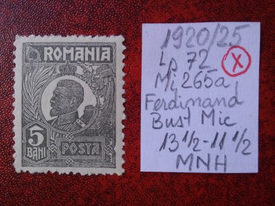 1920- Romania- Ferd. b. mic Mi265a-MNH foto