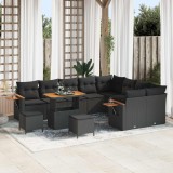 vidaXL Set de canapele pentru grădină cu pernă Negru Rattan poli 3365164