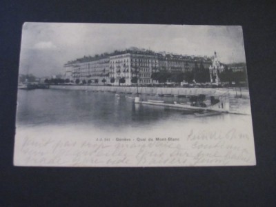 Carte Poștală Vintage Elveția - Geneva , Cheiul Mont-Blanc (cel mai probabil din perioada 1900&amp;ndash;1940) foto