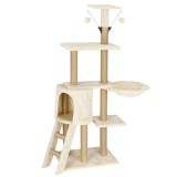 Ansamblu de joaca pentru pisici, cu loc pentru zgariat, ascuns, culcus, mingi, 136cm, crem Household NewTrend