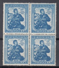 ROMANIA 1954 LP 372 ZIUA AVIATIEI BLOC DE 4 TIMBRE STARE MNH
