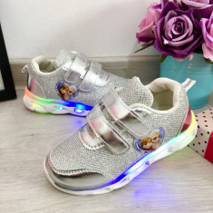 Adidasi argintii printese cu lumini LED si scai pt fetite 29 30 foto