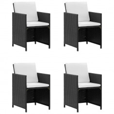Set mobilier de exterior cu perne, 9 piese, negru, poliratan