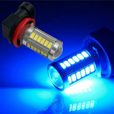 Led bec H11 cu lupa 33 smd 5630 de culoare albastru, pentru proiectoare foto