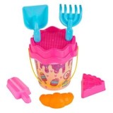 Găleată de plajă cu model &icirc;nghețată, &Oslash;17x20 cm, Set cu 5 accesorii, Roz, CMCLASS