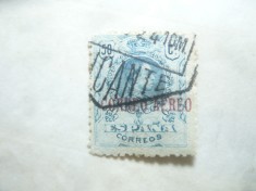 Timbru Spania 1920 Alfons XIII in medalion ,supratipar, nr.control , stampilat