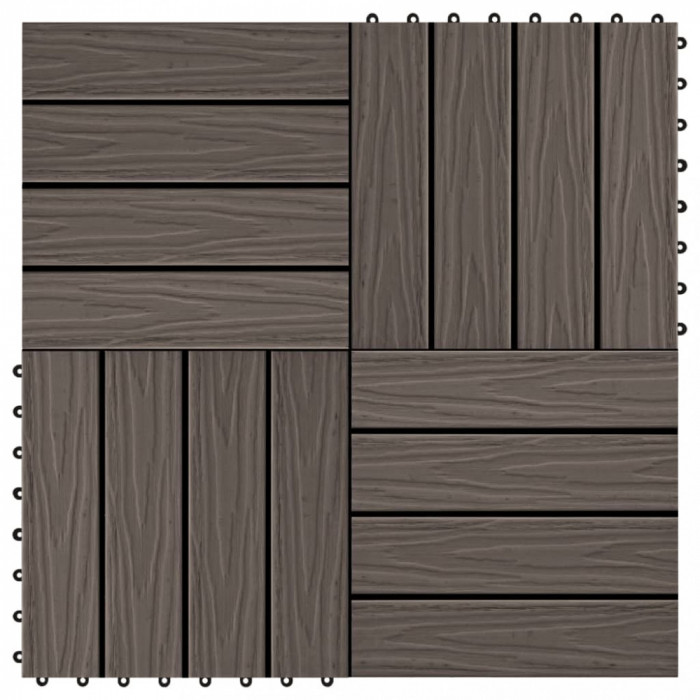 vidaXL Plăci podea &icirc;n relief, WPC, 11 buc, 30x30 cm, 1 mp, maro &icirc;nchis