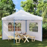 Perete lateral cort petrecere vidaXL, 2 buc, alb, PE, impermeabil, cu fereastră, 300x195 cm