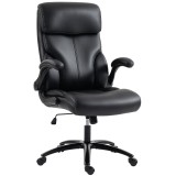 HOMCOM Scaun de birou ergonomic cu cotiere rabatabile, fotoliu de birou din PU, &icirc;nălțime reglabilă, funcție de balans, negru | Aosom Romania