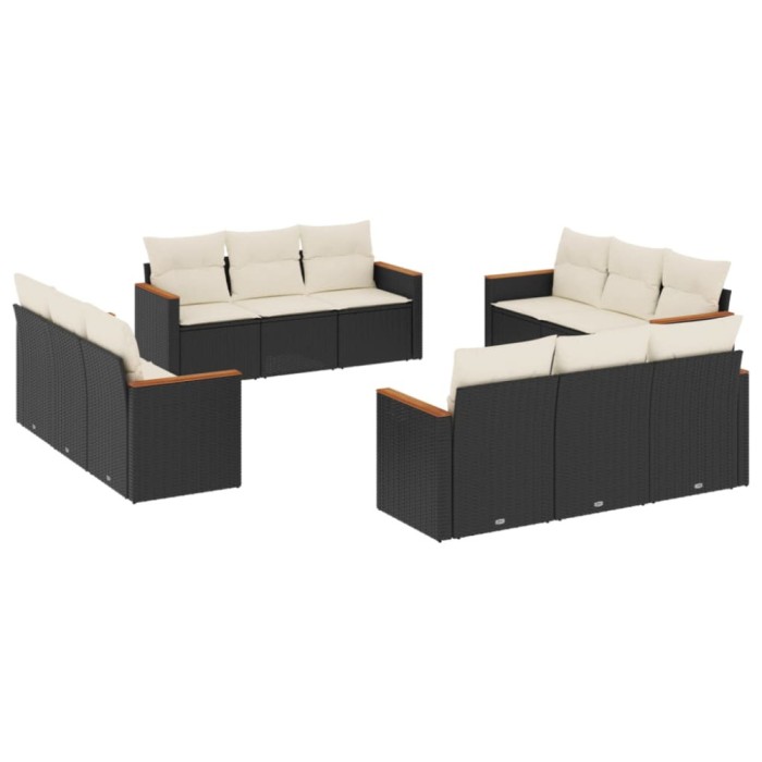 Set canapele de gradina, 12 piese, cu perne, negru, poliratan