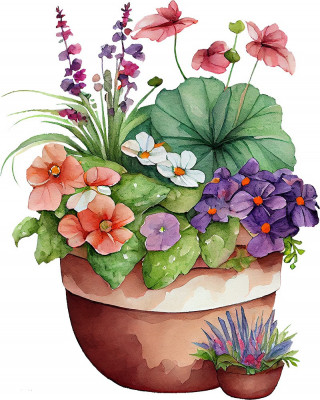Sticker decorativ, Ghiveci cu Flori, Multicolor, 74 cm, 1261STK-8 foto