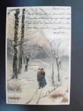 Carte postala, plimbare prin padure, 1902